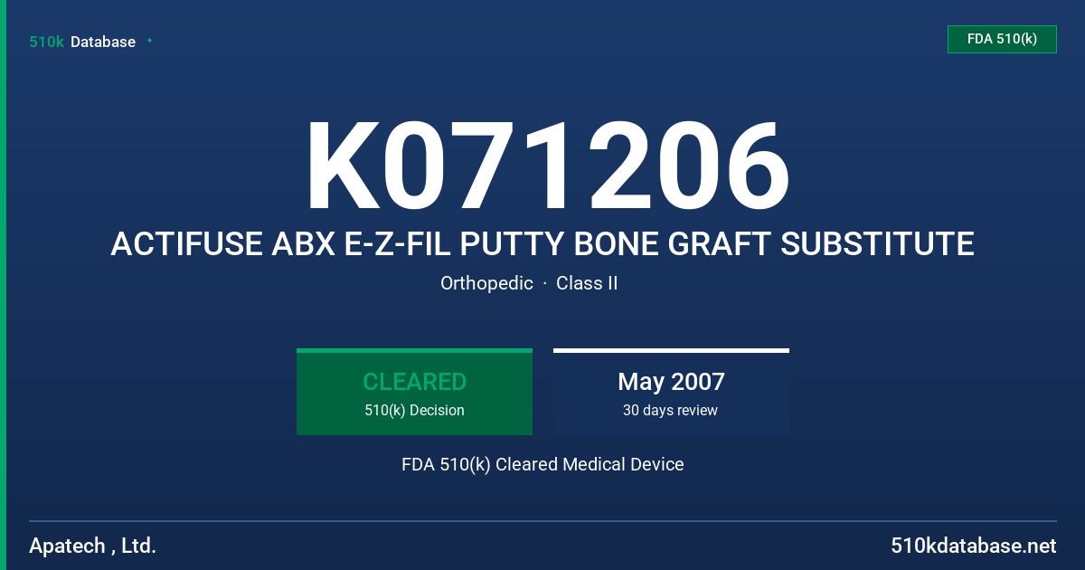 K071206 ACTIFUSE ABX E-Z-FIL PUTTY BONE GRAFT SUBSTITUTE FDA 510(k) Cleared Medical Device
