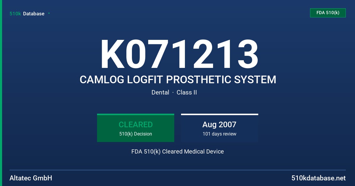 K071213 CAMLOG LOGFIT PROSTHETIC SYSTEM FDA 510(k) Cleared Medical Device