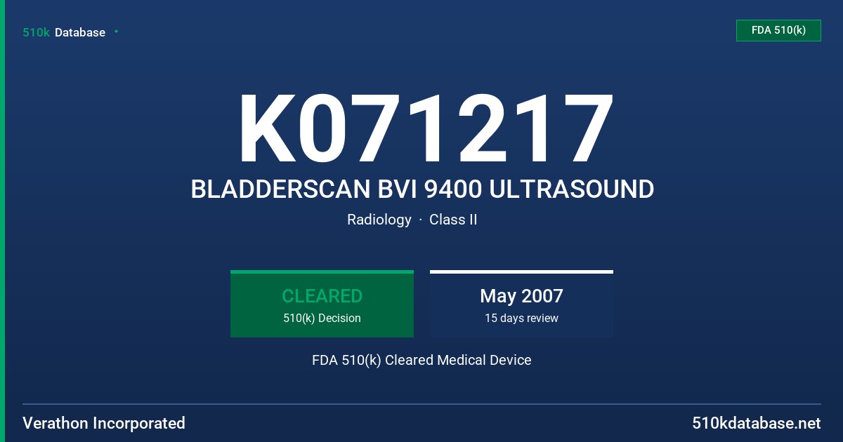 K071217 BLADDERSCAN BVI 9400 ULTRASOUND FDA 510(k) Cleared Medical Device