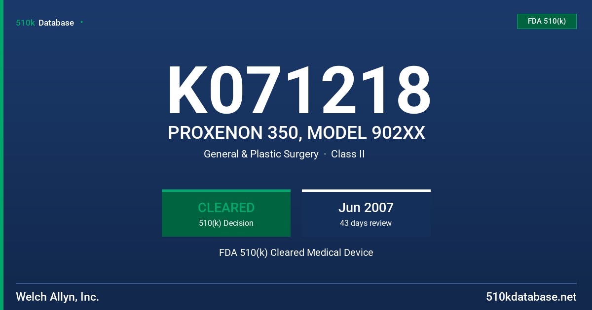 K071218 PROXENON 350, MODEL 902XX FDA 510(k) Cleared Medical Device
