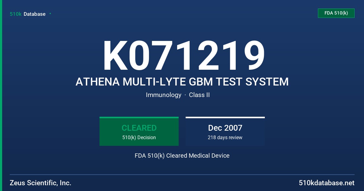 K071219 ATHENA MULTI-LYTE GBM TEST SYSTEM FDA 510(k) Cleared Medical Device