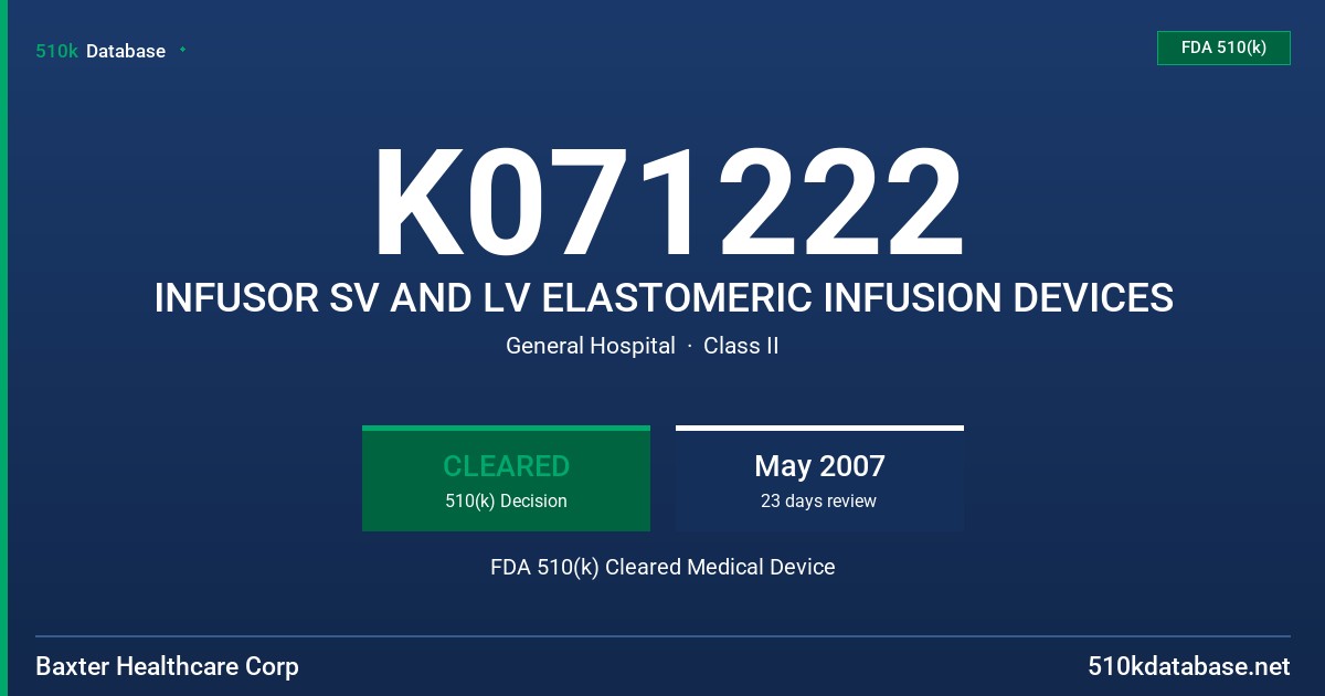 K071222 INFUSOR SV AND LV ELASTOMERIC INFUSION DEVICES FDA 510(k) Cleared Medical Device