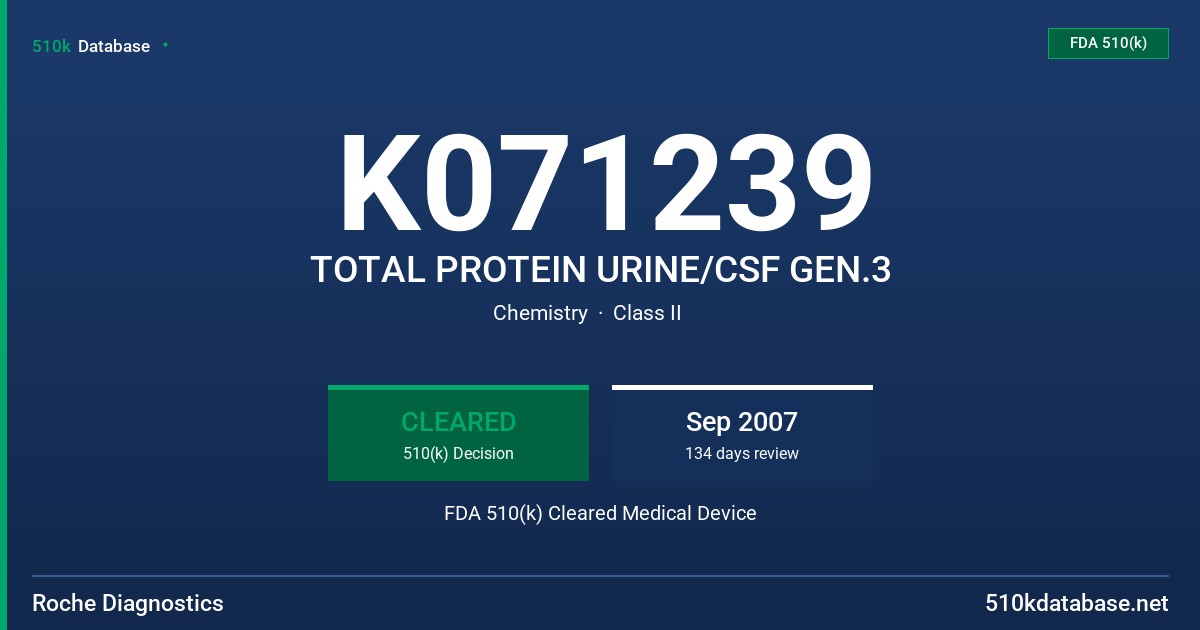 K071239 TOTAL PROTEIN URINE/CSF GEN.3 FDA 510(k) Cleared Medical Device