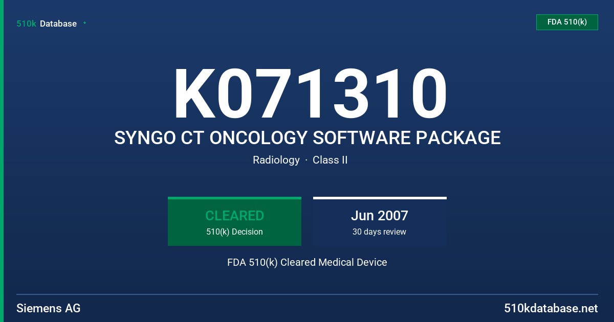 K071310 SYNGO CT ONCOLOGY SOFTWARE PACKAGE FDA 510(k) Cleared Medical Device