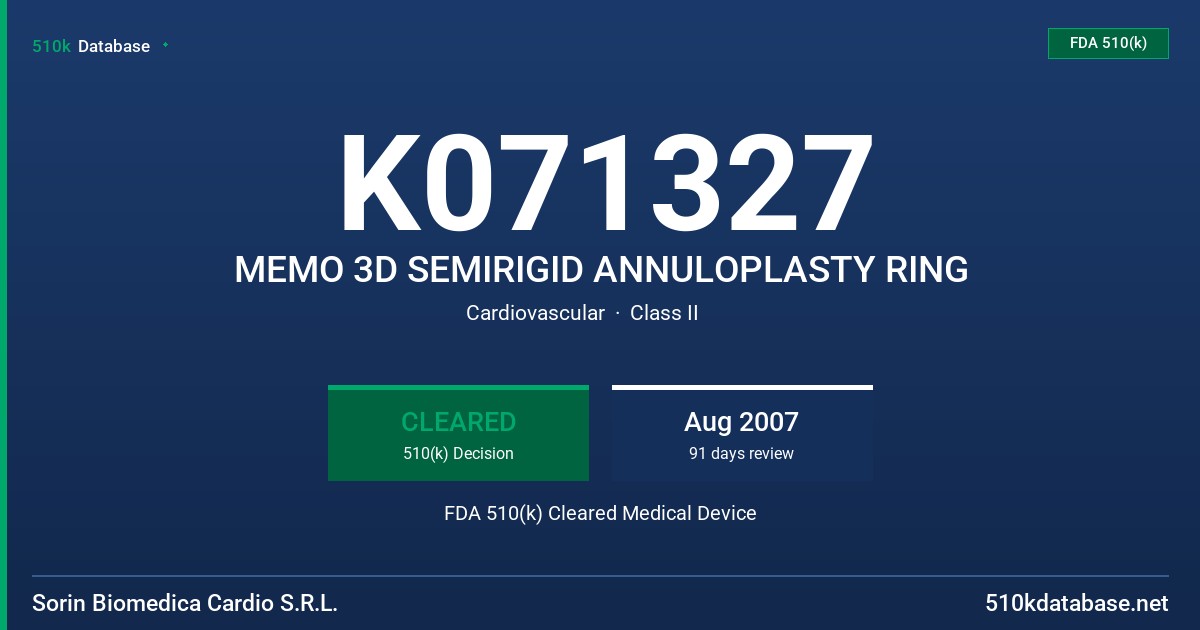 K071327 MEMO 3D SEMIRIGID ANNULOPLASTY RING FDA 510(k) Cleared Medical Device