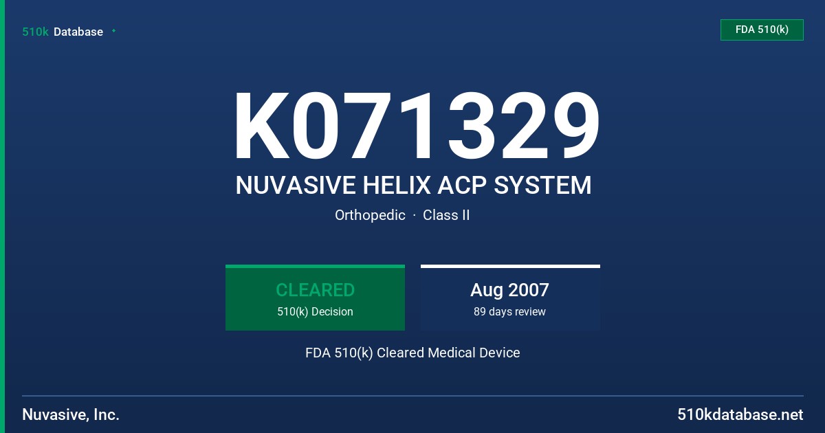 K071329 NUVASIVE HELIX ACP SYSTEM FDA 510(k) Cleared Medical Device
