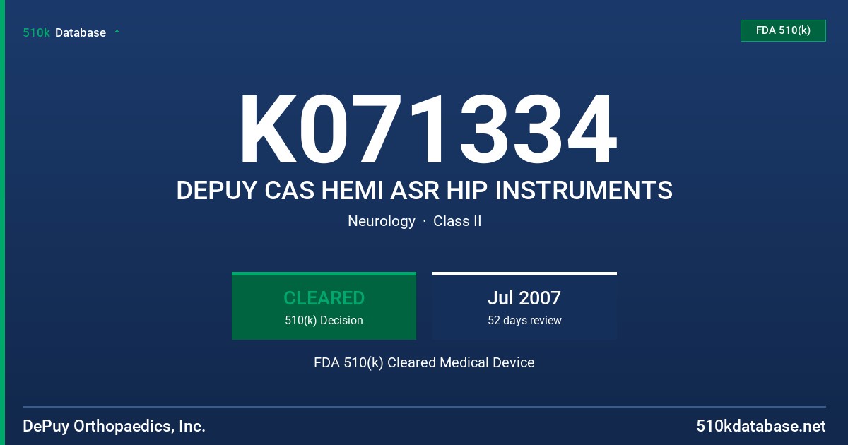 K071334 DEPUY CAS HEMI ASR HIP INSTRUMENTS FDA 510(k) Cleared Medical Device