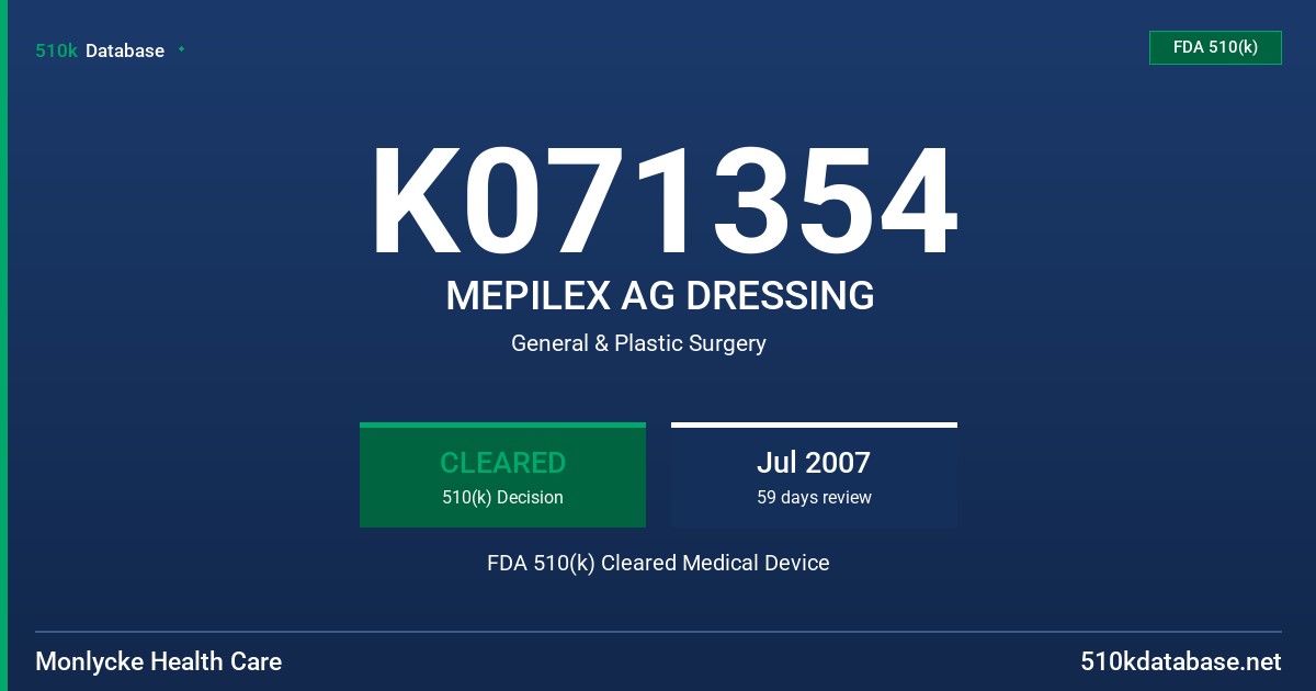 K071354 MEPILEX AG DRESSING FDA 510(k) Cleared Medical Device