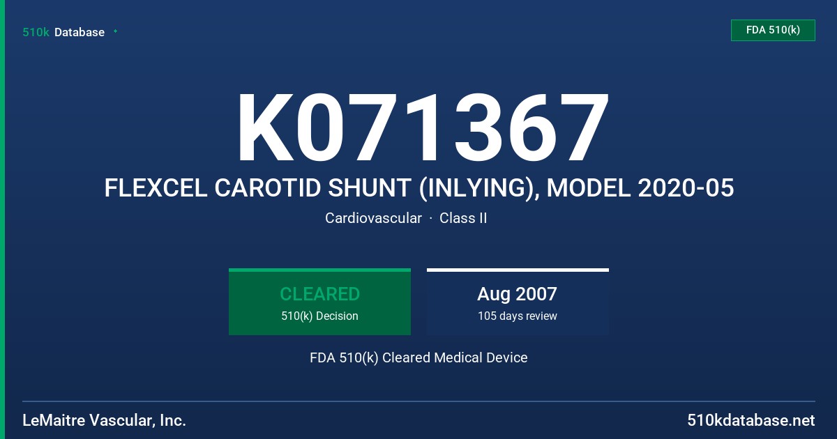 K071367 FLEXCEL CAROTID SHUNT (INLYING), MODEL 2020-05 FDA 510(k) Cleared Medical Device