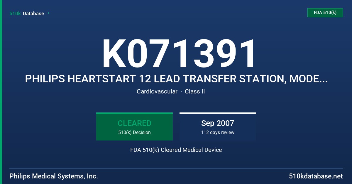K071391 PHILIPS HEARTSTART 12 LEAD TRANSFER STATION, MODEL 989803142521 FDA 510(k) Cleared Medical Device