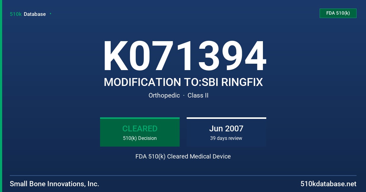 K071394 MODIFICATION TO:SBI RINGFIX FDA 510(k) Cleared Medical Device