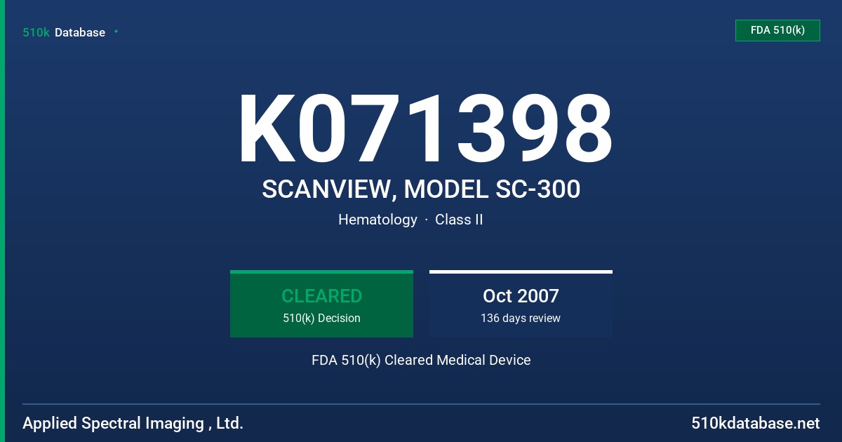 K071398 SCANVIEW, MODEL SC-300 FDA 510(k) Cleared Medical Device