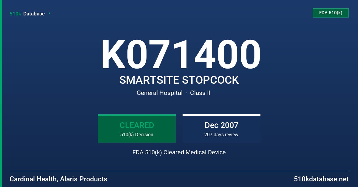 K071400 SMARTSITE STOPCOCK FDA 510(k) Cleared Medical Device