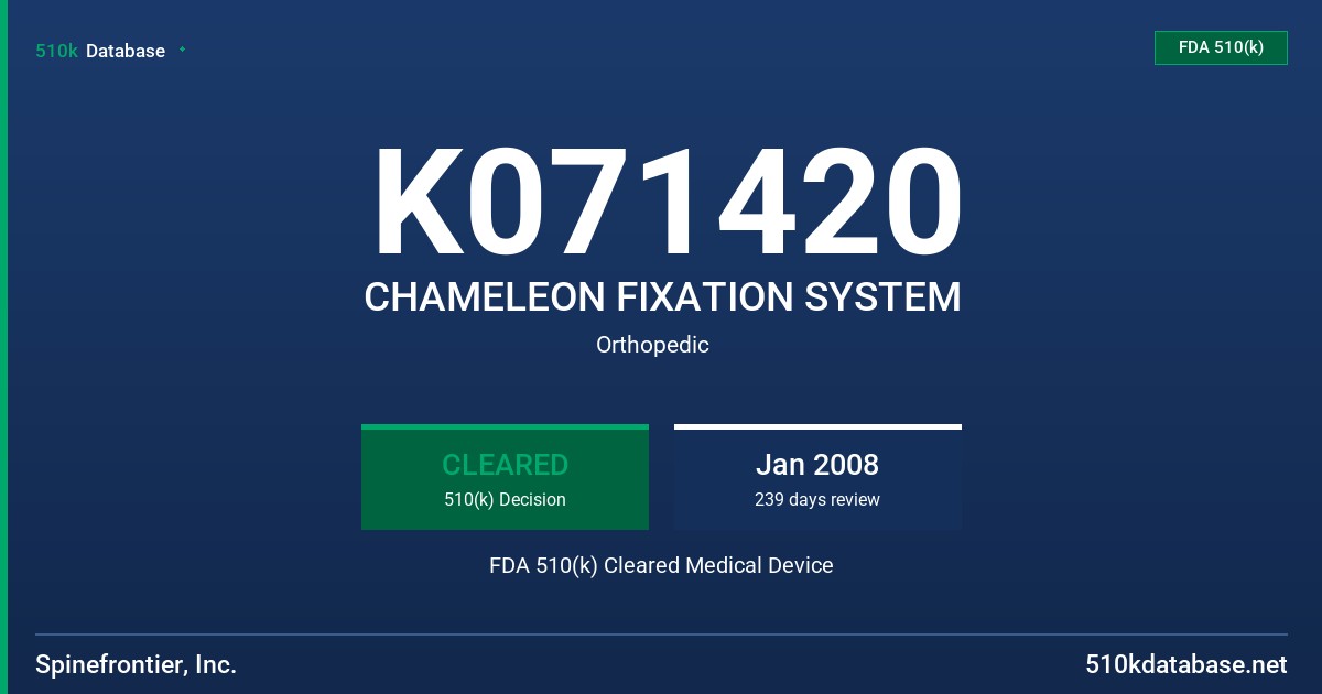 K071420 CHAMELEON FIXATION SYSTEM FDA 510(k) Cleared Medical Device