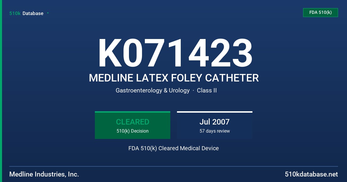 K071423 MEDLINE LATEX FOLEY CATHETER FDA 510(k) Cleared Medical Device