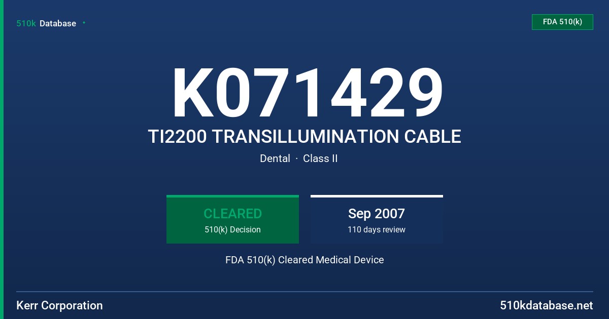 K071429 TI2200 TRANSILLUMINATION CABLE FDA 510(k) Cleared Medical Device