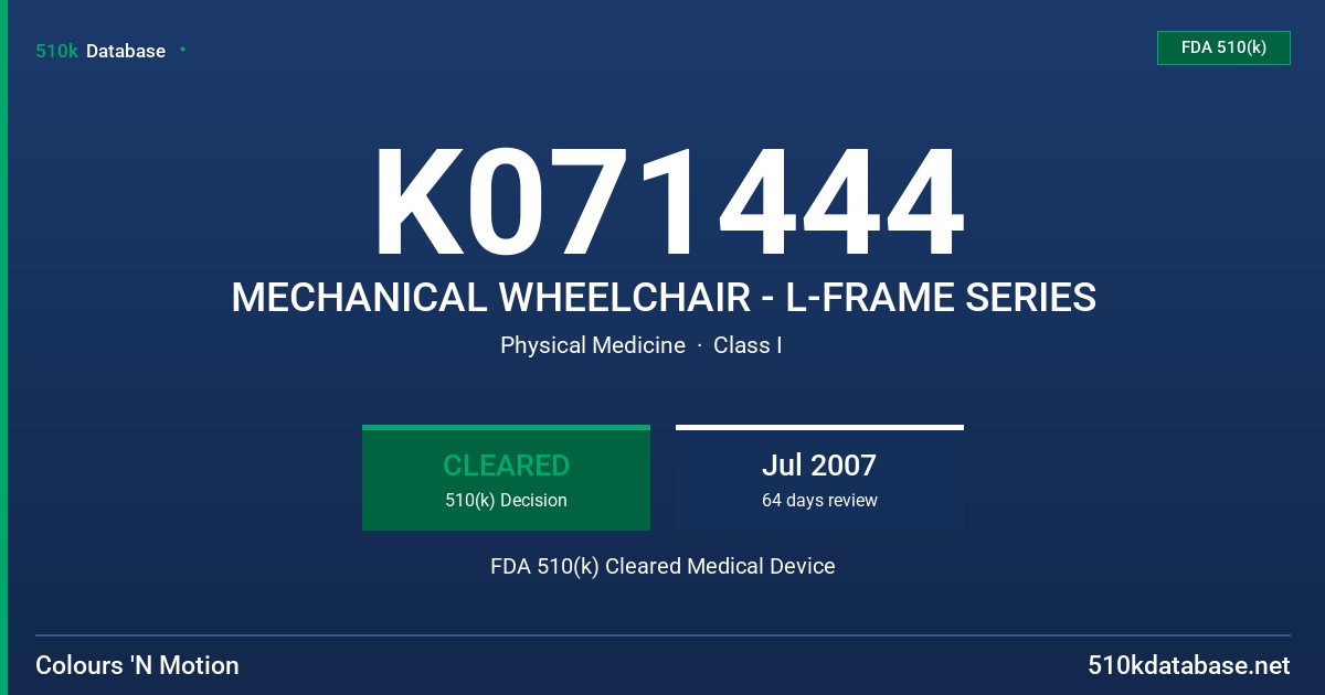K071444 MECHANICAL WHEELCHAIR - L-FRAME SERIES FDA 510(k) Cleared Medical Device
