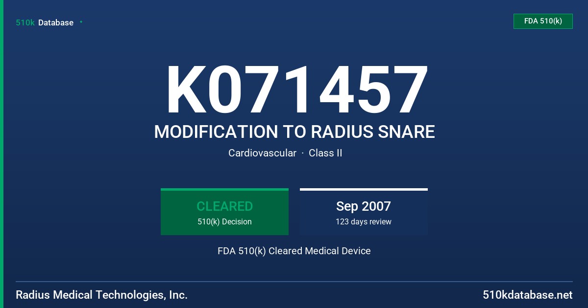 K071457 MODIFICATION TO RADIUS SNARE FDA 510(k) Cleared Medical Device