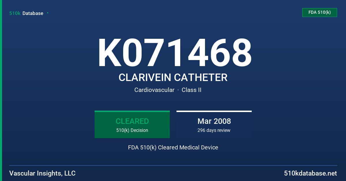 K071468 CLARIVEIN CATHETER FDA 510(k) Cleared Medical Device
