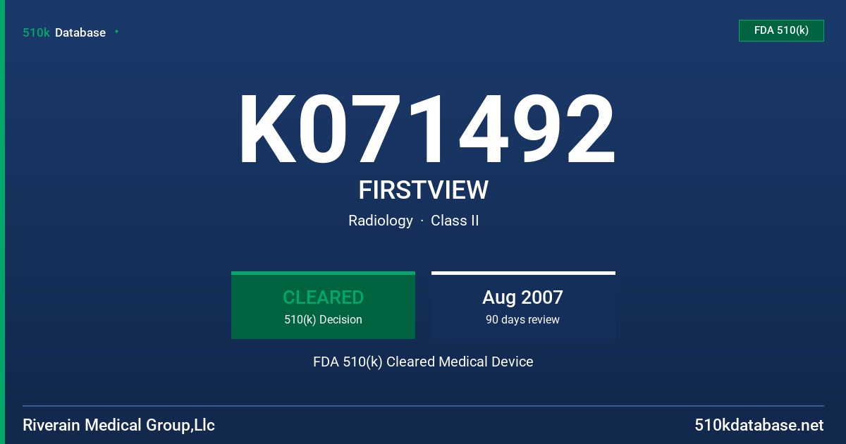 K071492 FIRSTVIEW FDA 510(k) Cleared Medical Device