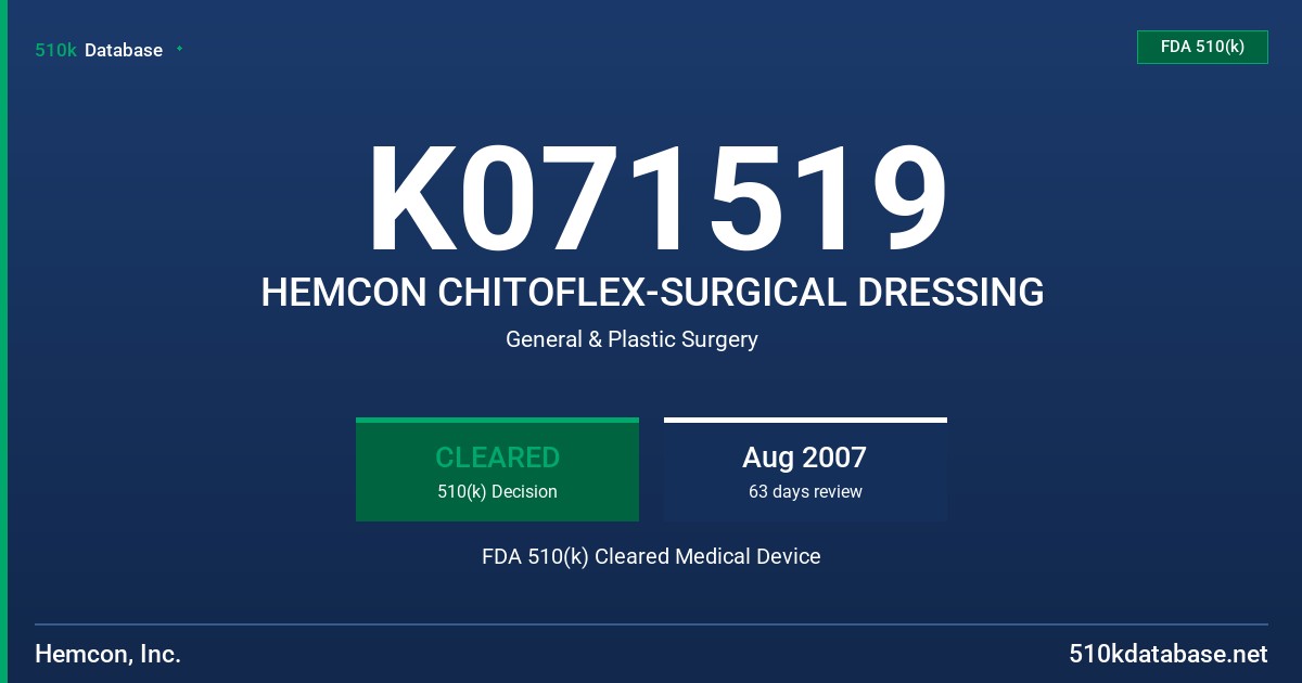 K071519 HEMCON CHITOFLEX-SURGICAL DRESSING FDA 510(k) Cleared Medical Device