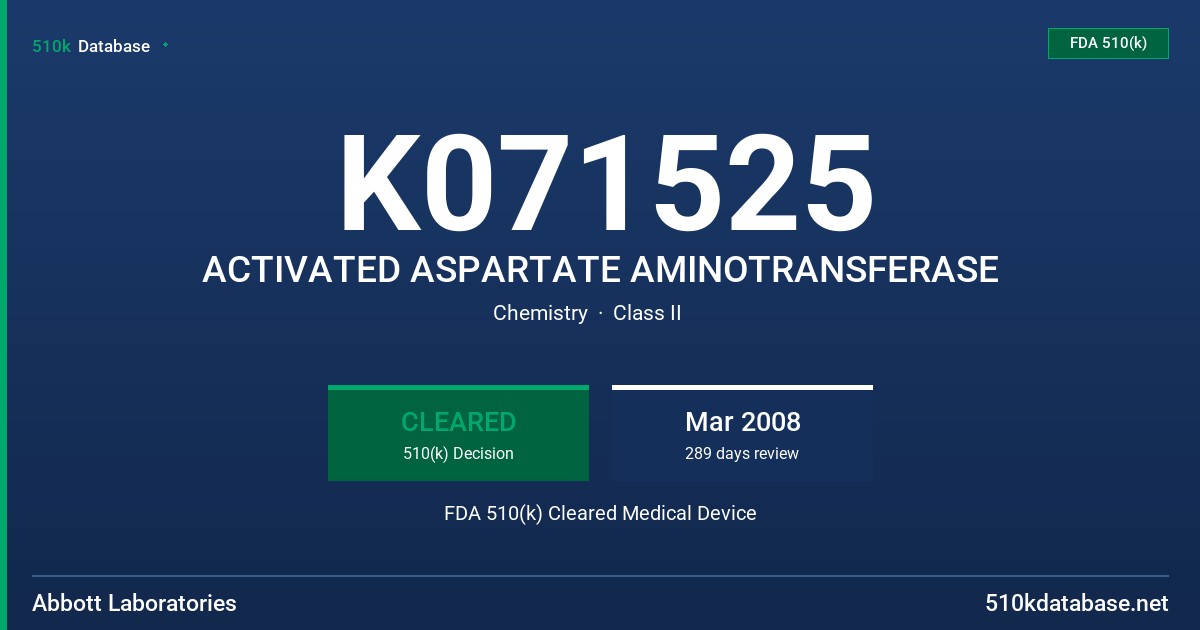 K071525 ACTIVATED ASPARTATE AMINOTRANSFERASE FDA 510(k) Cleared Medical Device