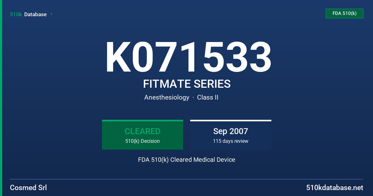 K071533 FITMATE SERIES FDA 510(k) Cleared Medical Device