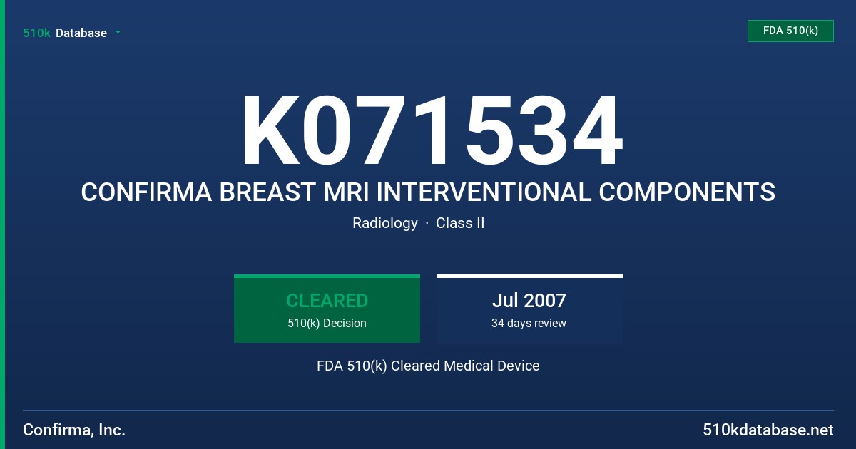 K071534 CONFIRMA BREAST MRI INTERVENTIONAL COMPONENTS FDA 510(k) Cleared Medical Device