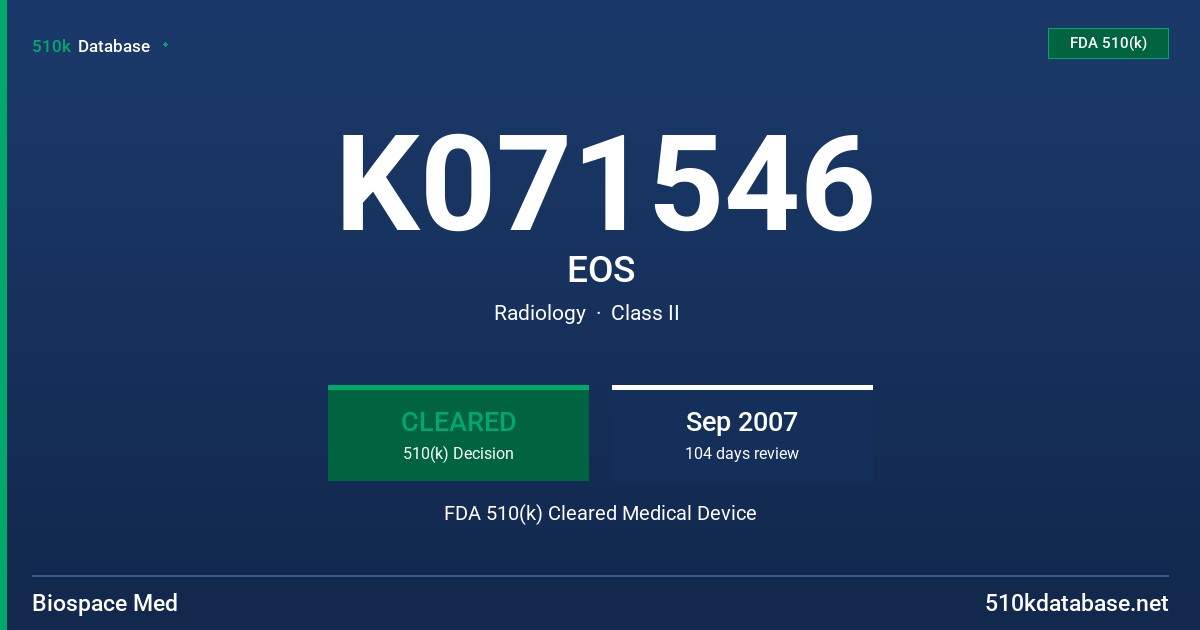 K071546 EOS FDA 510(k) Cleared Medical Device