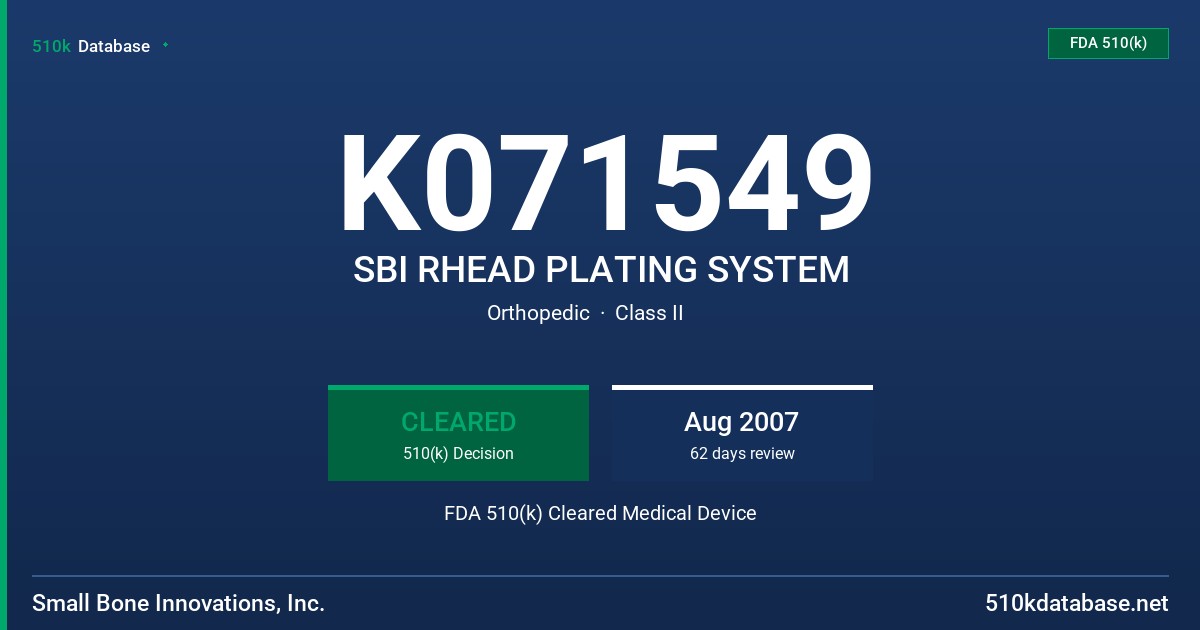 K071549 SBI RHEAD PLATING SYSTEM FDA 510(k) Cleared Medical Device