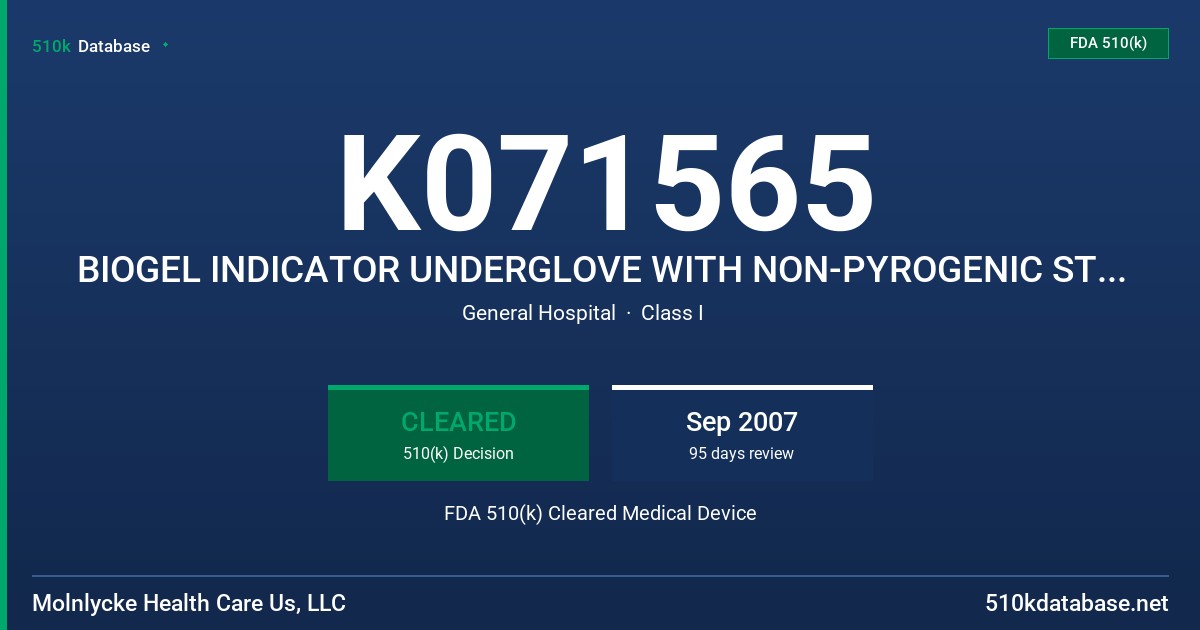 K071565 BIOGEL INDICATOR UNDERGLOVE WITH NON-PYROGENIC STATEMENT FDA 510(k) Cleared Medical Device