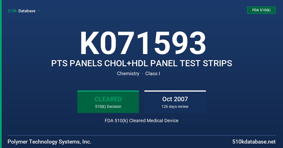K071593 PTS PANELS CHOL+HDL PANEL TEST STRIPS FDA 510(k) Cleared Medical Device