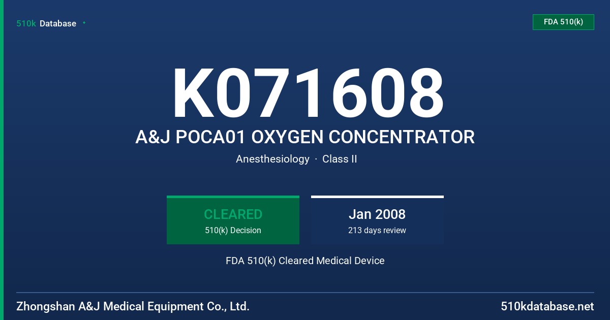 K071608 A&J POCA01 OXYGEN CONCENTRATOR FDA 510(k) Cleared Medical Device
