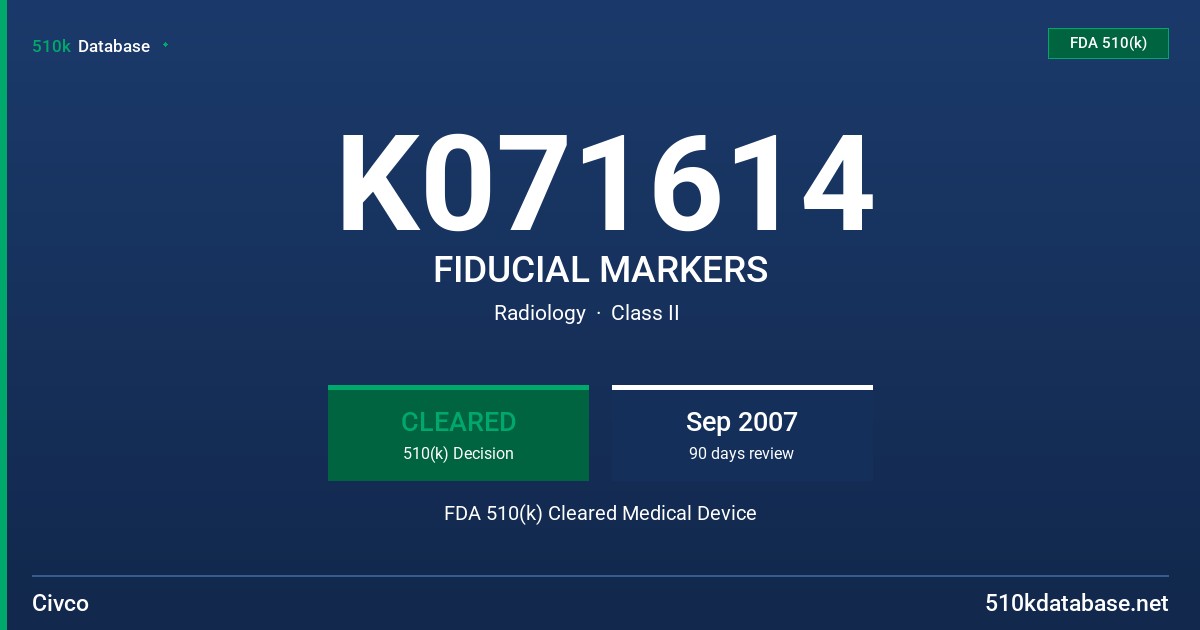 K071614 FIDUCIAL MARKERS FDA 510(k) Cleared Medical Device