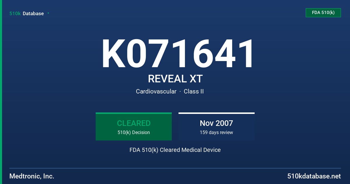K071641 REVEAL XT FDA 510(k) Cleared Medical Device