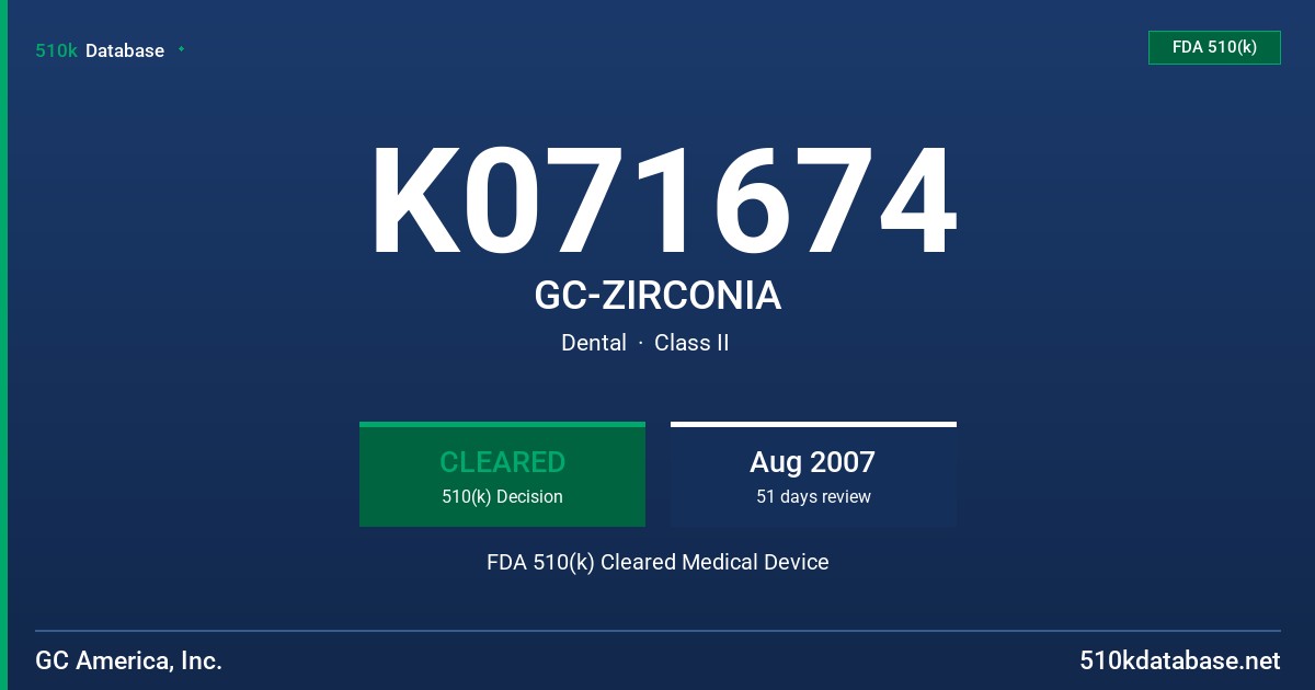 K071674 GC-ZIRCONIA FDA 510(k) Cleared Medical Device