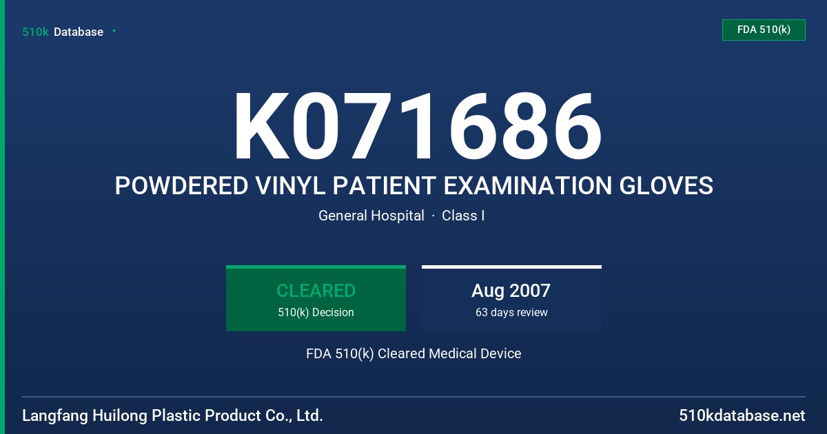 K071686 POWDERED VINYL PATIENT EXAMINATION GLOVES FDA 510(k) Cleared Medical Device
