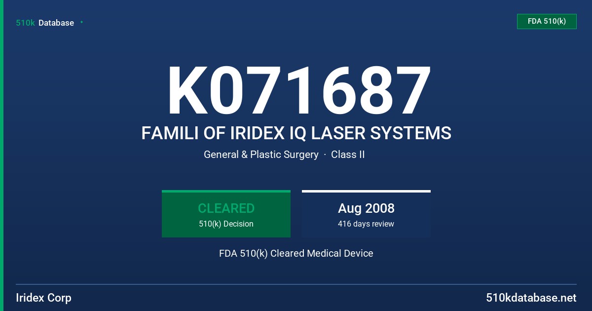 K071687 FAMILI OF IRIDEX IQ LASER SYSTEMS FDA 510(k) Cleared Medical Device