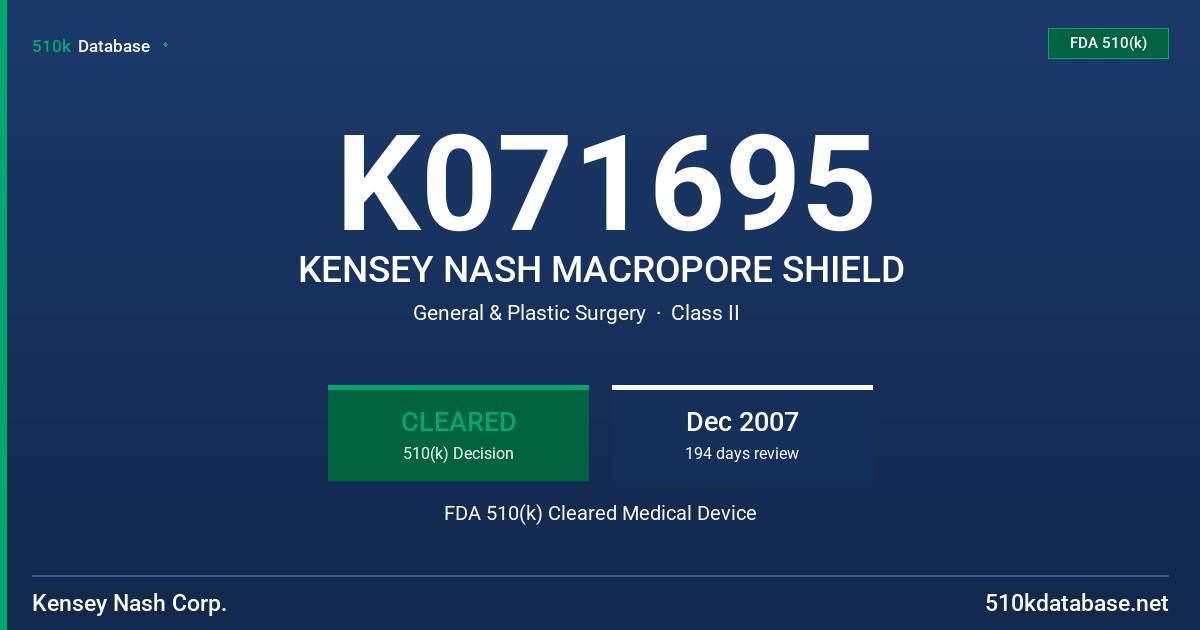 K071695 KENSEY NASH MACROPORE SHIELD FDA 510(k) Cleared Medical Device