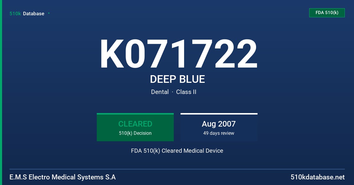 K071722 DEEP BLUE FDA 510(k) Cleared Medical Device