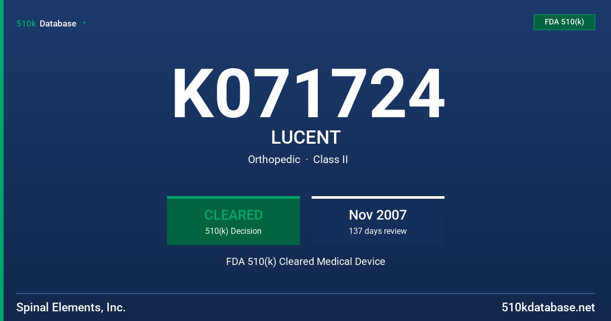 K071724 LUCENT FDA 510(k) Cleared Medical Device