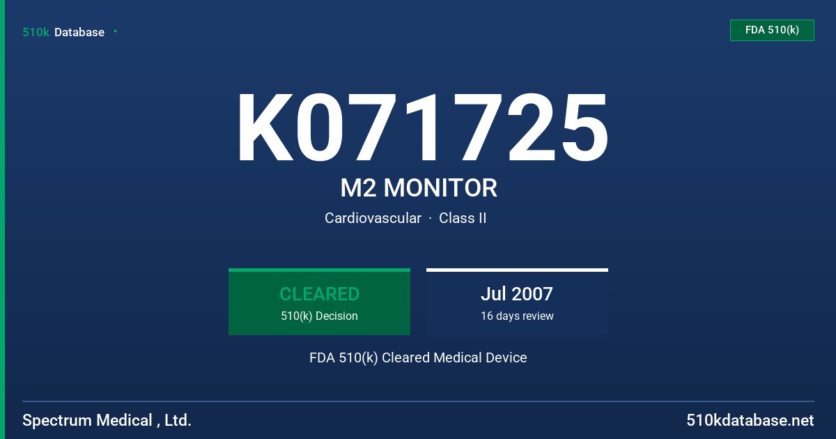 K071725 M2 MONITOR FDA 510(k) Cleared Medical Device