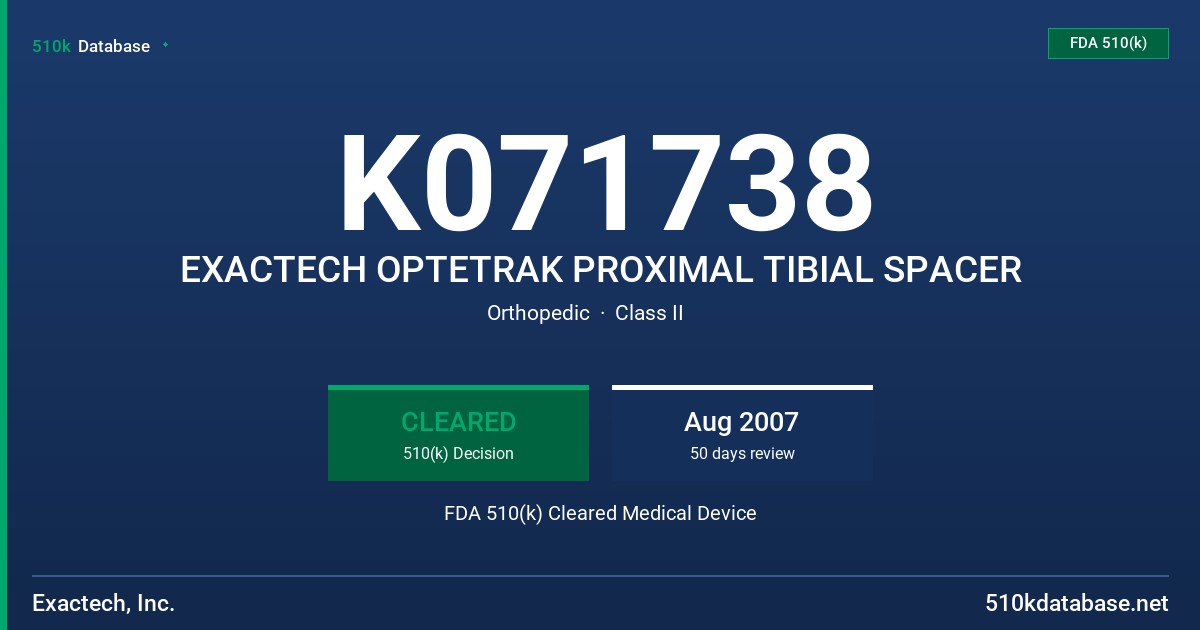 K071738 EXACTECH OPTETRAK PROXIMAL TIBIAL SPACER FDA 510(k) Cleared Medical Device