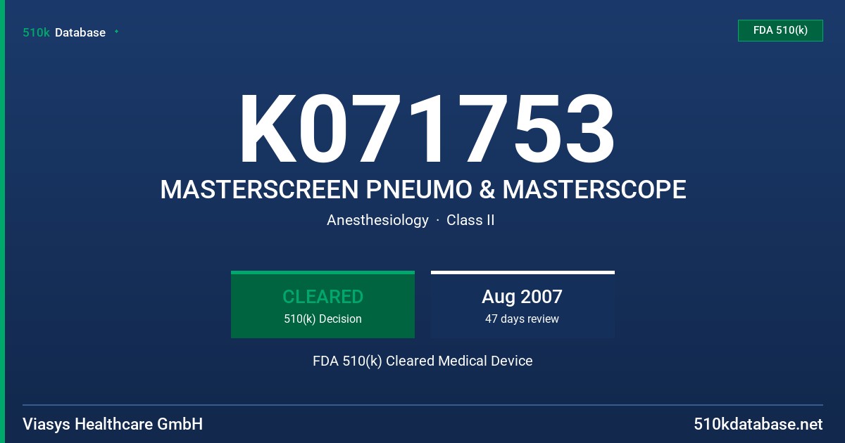 K071753 MASTERSCREEN PNEUMO & MASTERSCOPE FDA 510(k) Cleared Medical Device