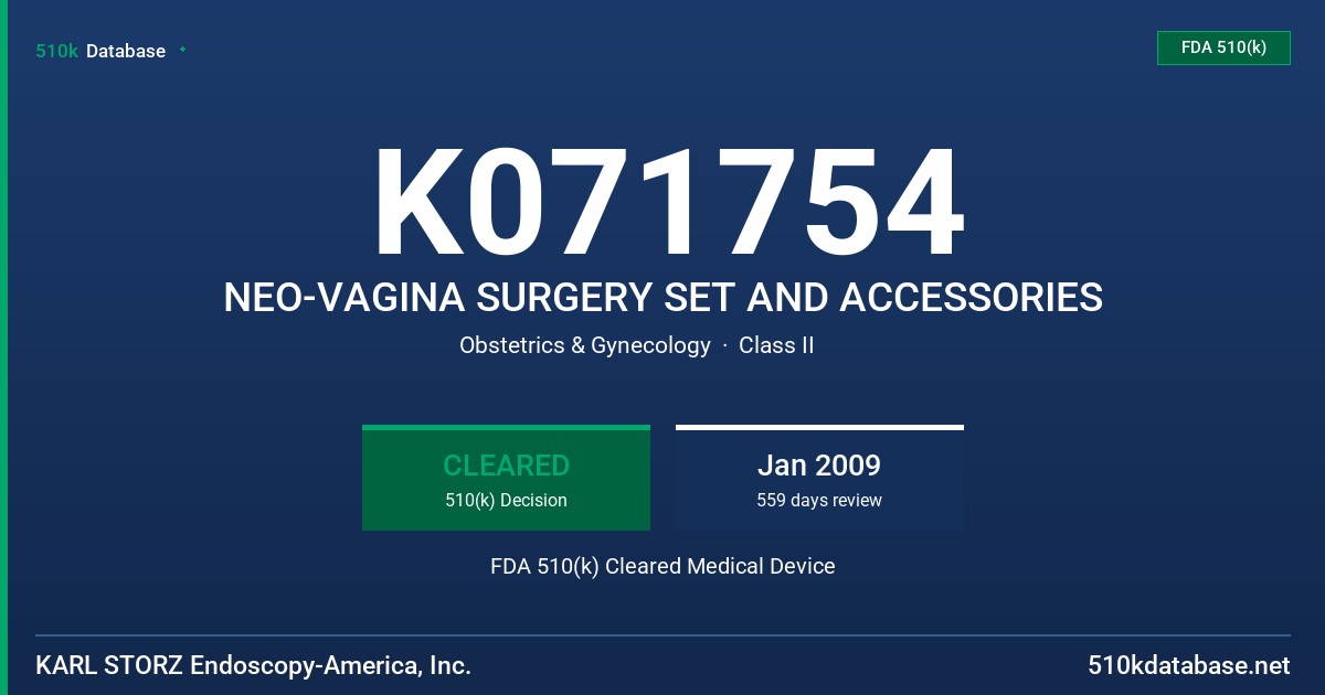 K071754 NEO-VAGINA SURGERY SET AND ACCESSORIES FDA 510(k) Cleared Medical Device