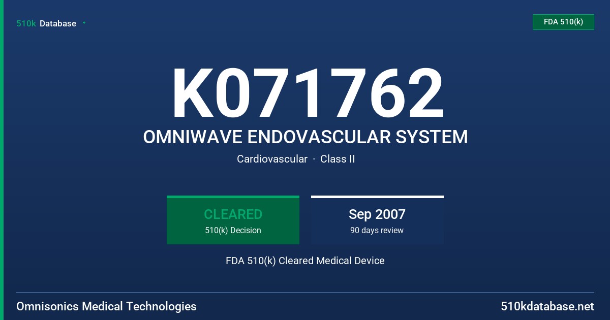 K071762 OMNIWAVE ENDOVASCULAR SYSTEM FDA 510(k) Cleared Medical Device
