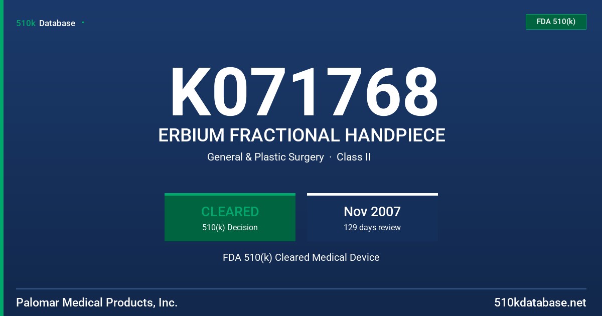 K071768 ERBIUM FRACTIONAL HANDPIECE FDA 510(k) Cleared Medical Device