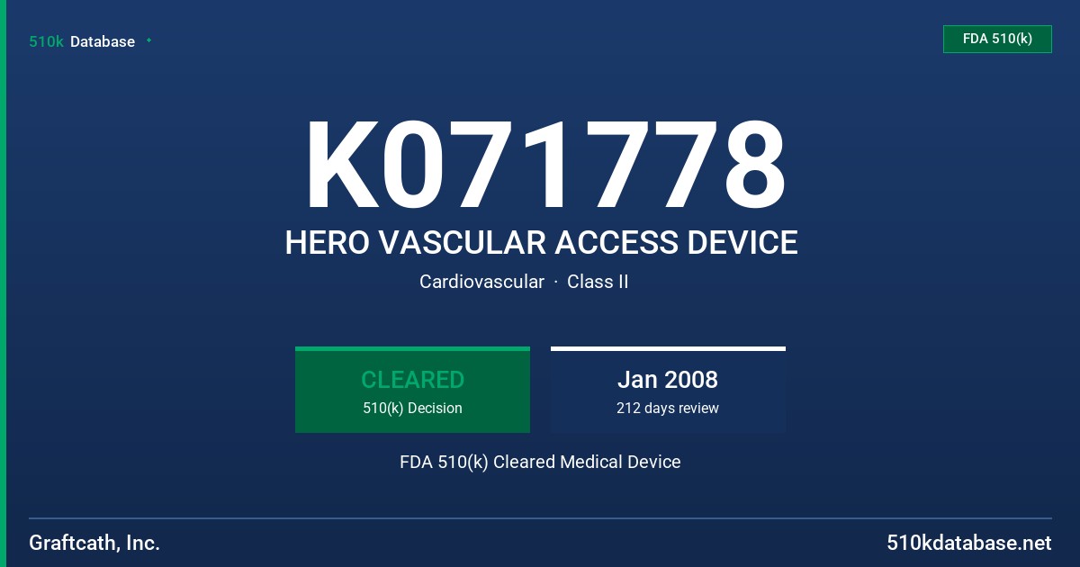 K071778 HERO VASCULAR ACCESS DEVICE FDA 510(k) Cleared Medical Device