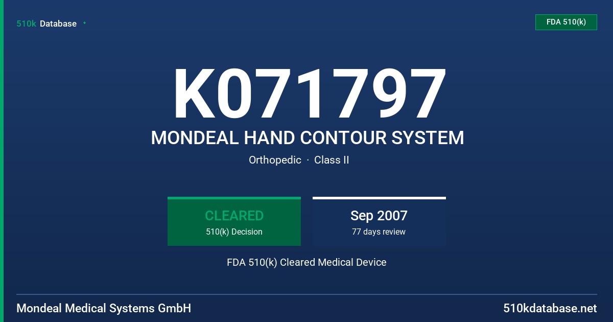 K071797 MONDEAL HAND CONTOUR SYSTEM FDA 510(k) Cleared Medical Device