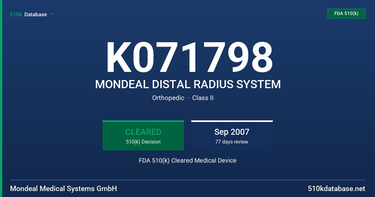 K071798 MONDEAL DISTAL RADIUS SYSTEM FDA 510(k) Cleared Medical Device